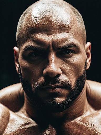 Close-up of Muscular Bald Man with Beard