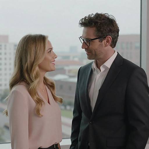 Business Couple with Cityscape View