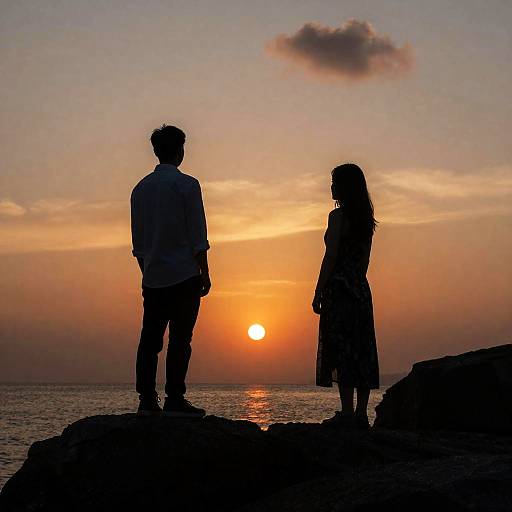 Romantic Sunset Silhouette Togetherness