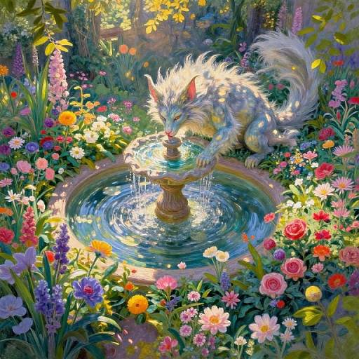 Mythical Creature in Monet-Style Garden