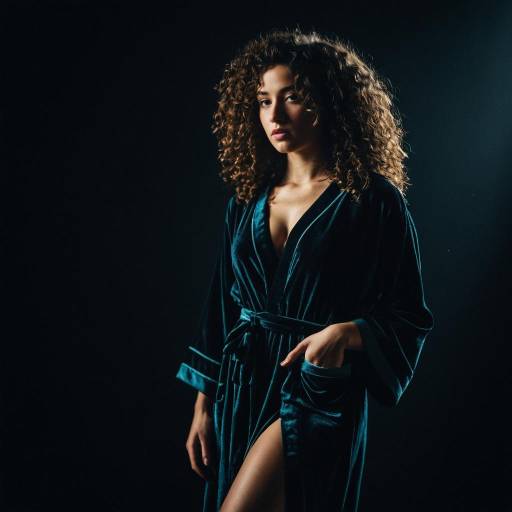 Confident Woman in Dark Velvet Robe