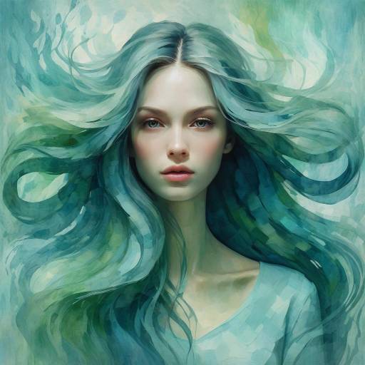 Surreal Portrait of Woman with Flowing Hair