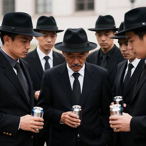 Six Men in Dark Suits and Hats
