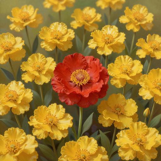Red Flower Among Yellow Blooms Digital Painting
