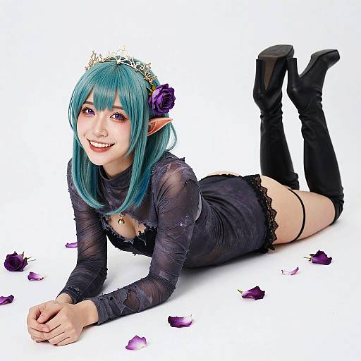 Teal Ombre Elf in Torn Bodysuit