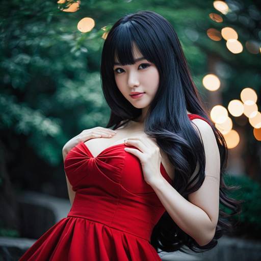 Seductive Bakunyuu J Cosplay in Red Dress
