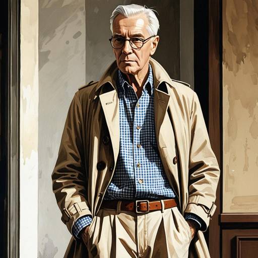 Elderly Man in Classic Trench Coat Illustration