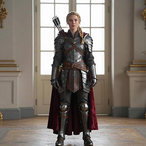 Woman in Detailed Fantasy Armor with Red Cape