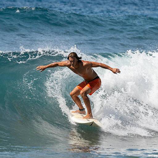 Dynamic Surfing Action of a Shirtless Surfer