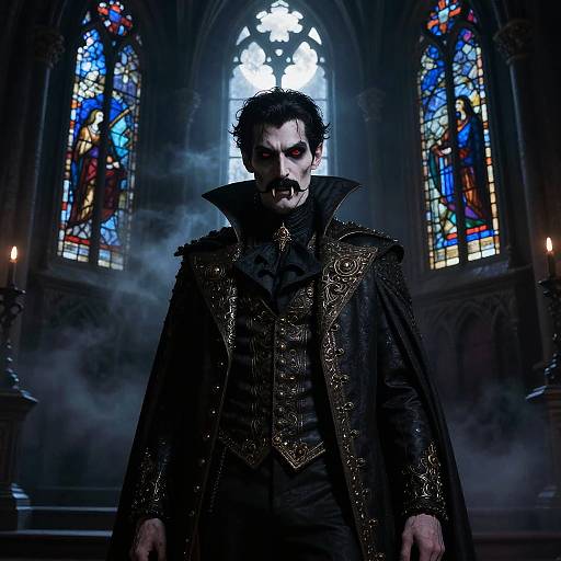 Gothic Vampire in Moonlit Castle