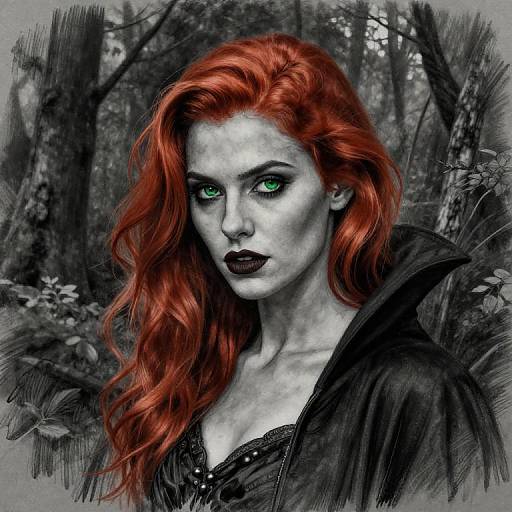 Charcoal Drawing of Redhead Vampire