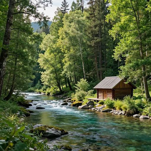 Serene Forest Landscape with Cabin