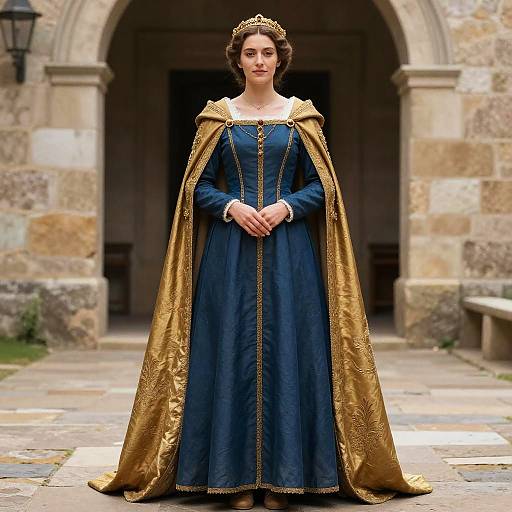 Medieval Woman in Blue Cloak Dress