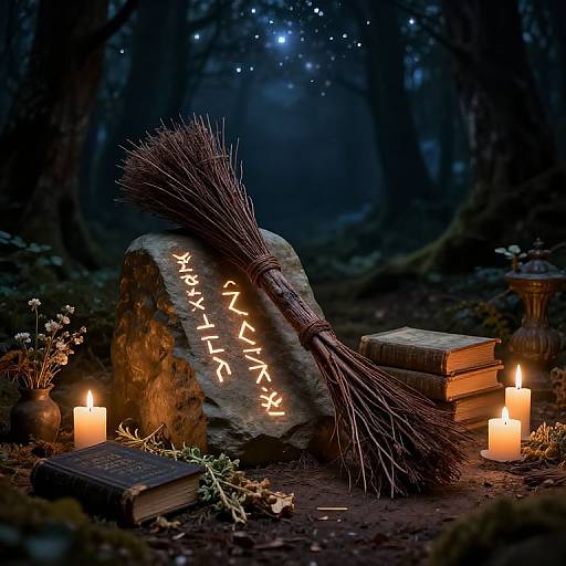 Witches Broomstick in Mystical Forest