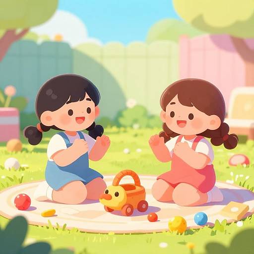 Tween Girls Playing in Sunny Backyard