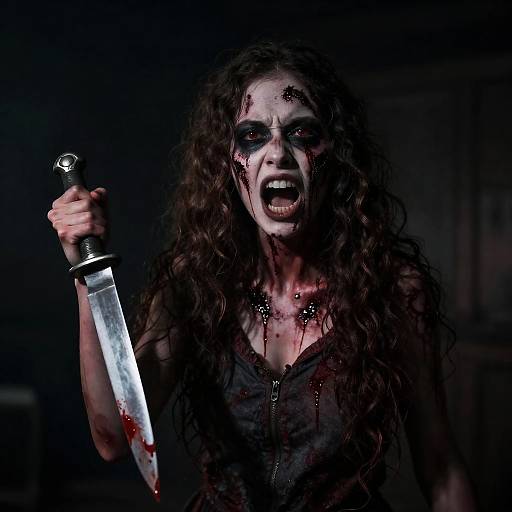 Terrifying Zombie Woman in Dark Stage