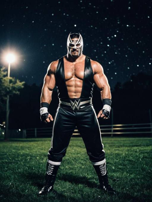 Wrestler in WWE Costume at Night