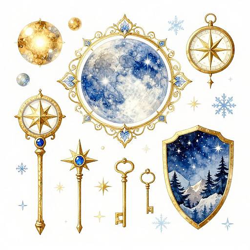 Mystical Winter Celestial Watercolor