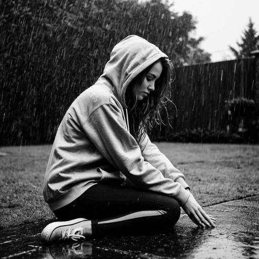 Teenage Girl Sitting in Rain Backyard