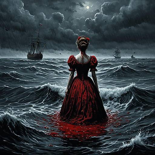 Woman in Victorian Dress in Blood Sea