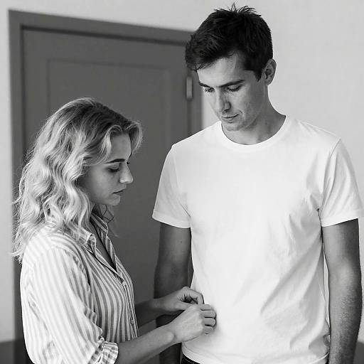 Black and White Portrait of Man and Woman Indoors