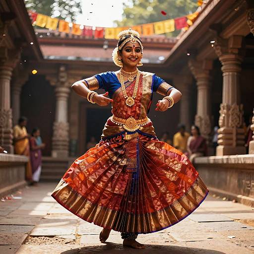 Joyful Bharatanatyam Dancer in Festival
