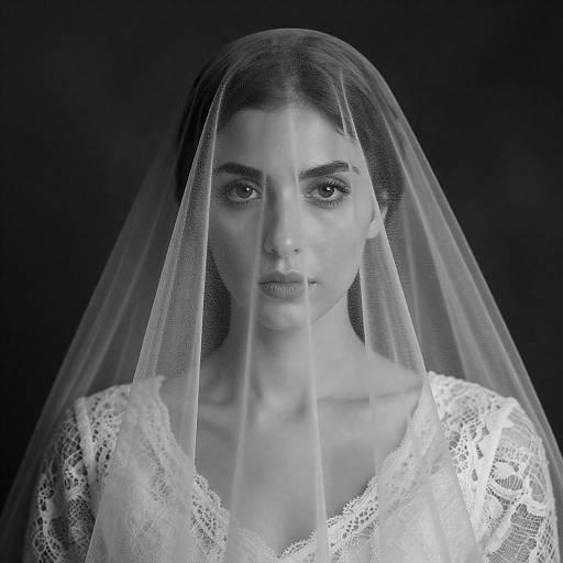 Mysterious Woman with Veil in B&W