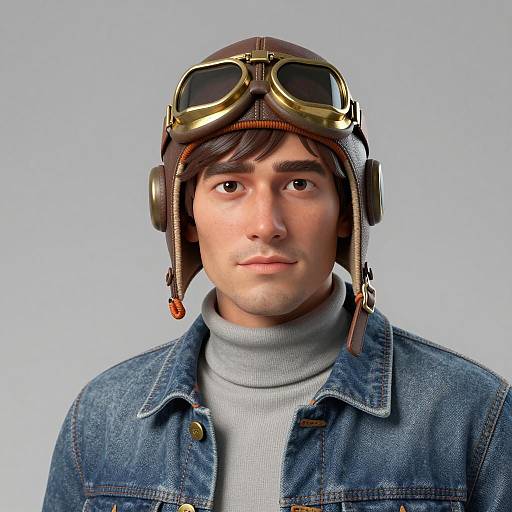 Photorealistic Young Man in Aviator Hat