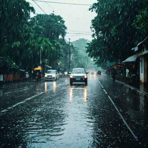Cars on Rainy Monsoon Road
