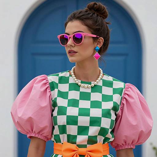 Vibrant Fashion Portrait with Geometric Patterns