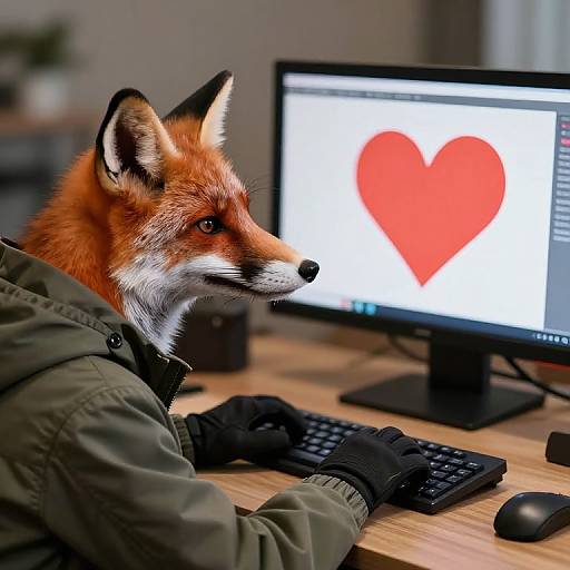 Fox in Jacket Working at Computer