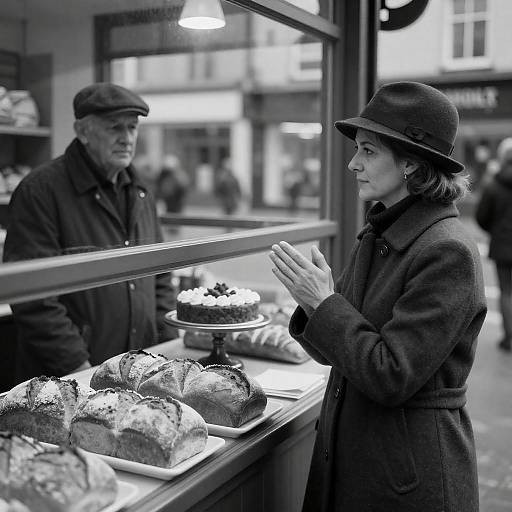 Charming Bakery Scene in Monochrome