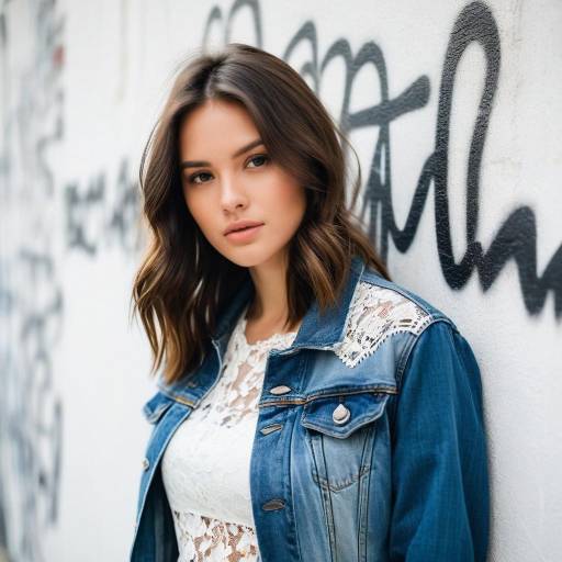 Young Woman in Denim Jacket and Lace Top
