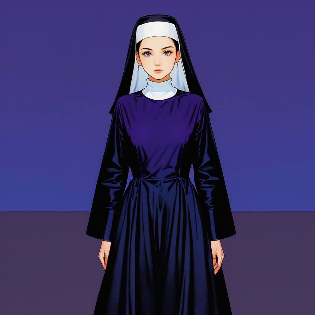 Retro 80s Nun in Colorful Studio