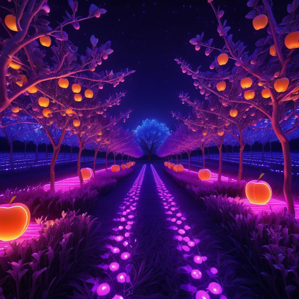 Neon Orchard Night Scene with Rave Vibe