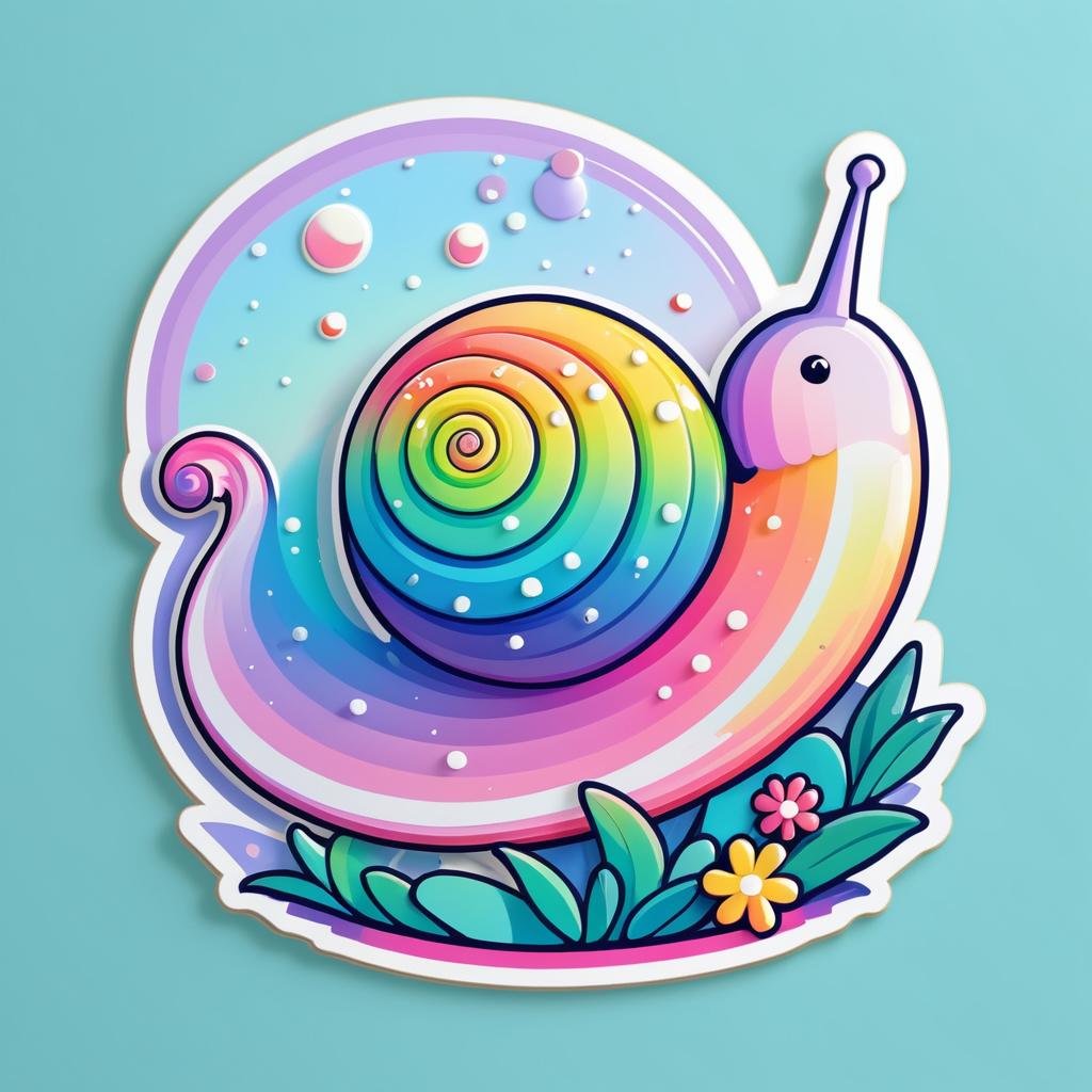 Kawaii Snail Sticker with Floral Splash