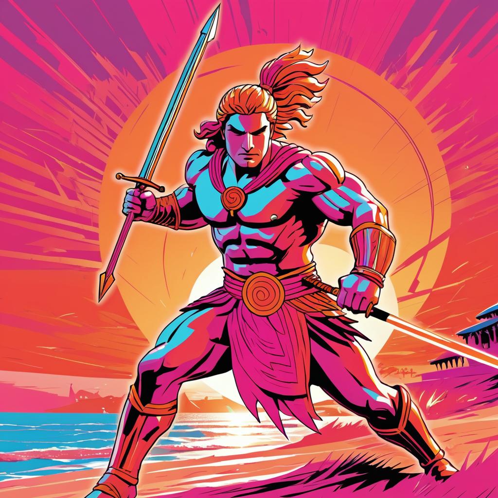 Epic Comic Illustration of Achilles Battling