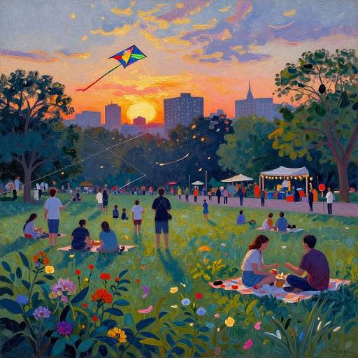 Impressionistic City Park at Dusk