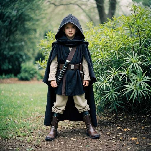 Boy in Homemade Jedi Costume Outdoors