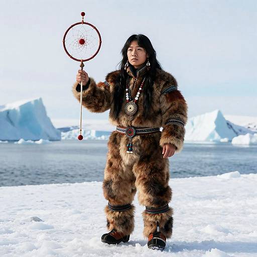 Realistic Inuit Shaman Portrait with Dreamcatcher