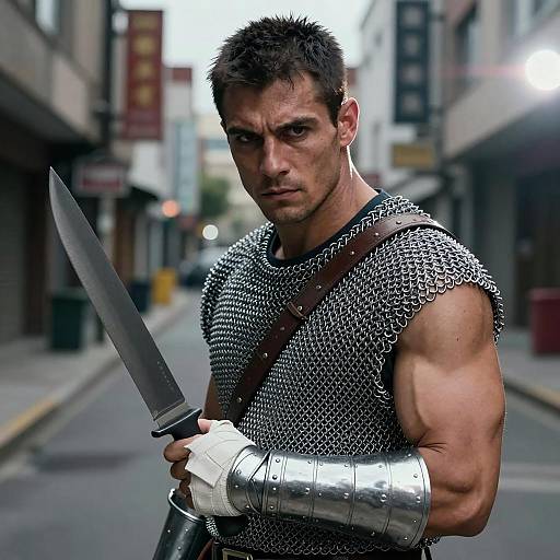 Intense Warrior in Urban Shadows