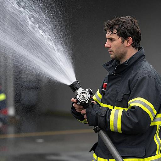 Firefighter Spraying Water Hose