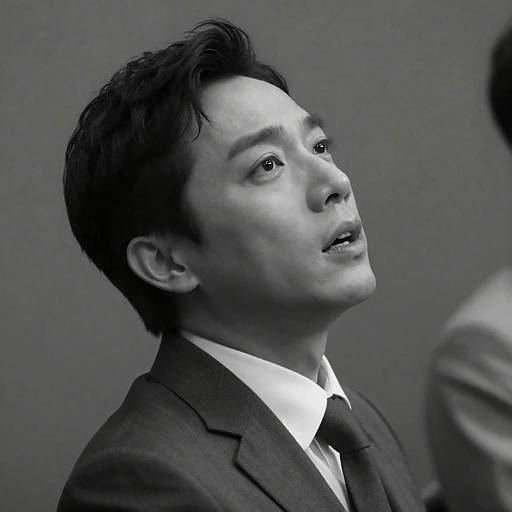 Black and White Portrait of Man in Suit Looking Up