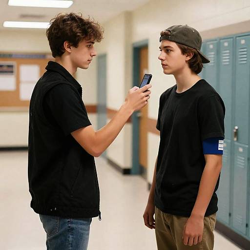 Teenage Boys in School Hallway