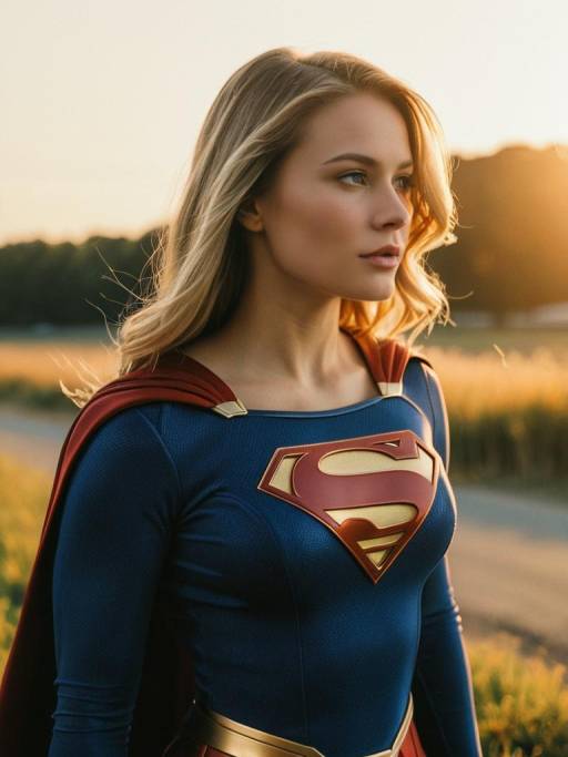 Woman in Supergirl Costume at Golden Hour