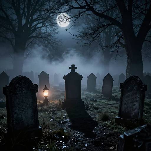 Twisted Gothic Cemetery at Midnight
