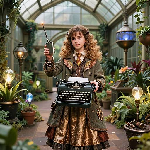 Steampunk Hermione in Mechanized Greenhouse