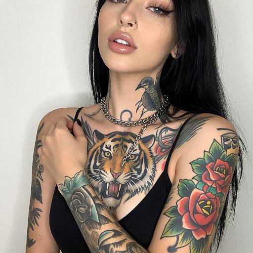 Tattooed Woman with Long Black Hair