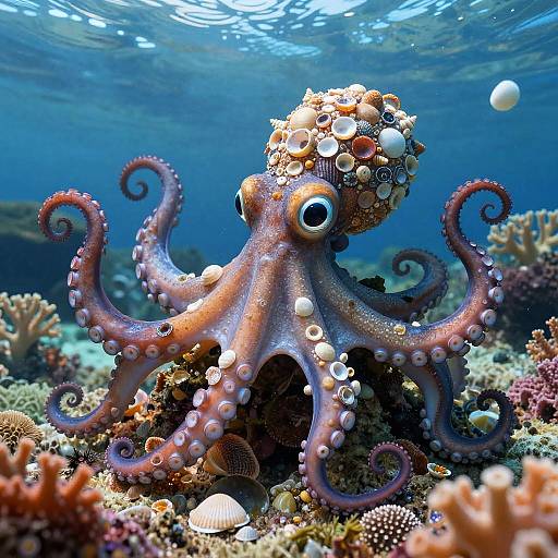 Colorful Octopus Art in Coral Reef