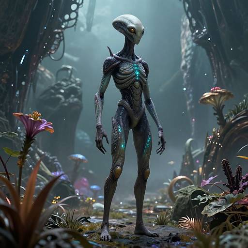 Bioluminescent Humanoid Alien on Alien Planet